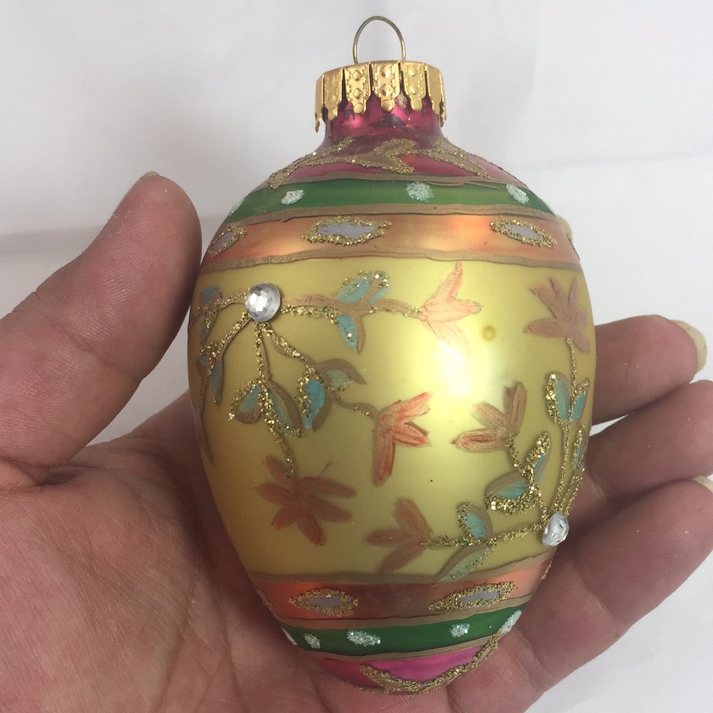 Vintage GKI/Bethlehem Glass Egg shaped embellished Christmas Ornament - Picture 4 of 8